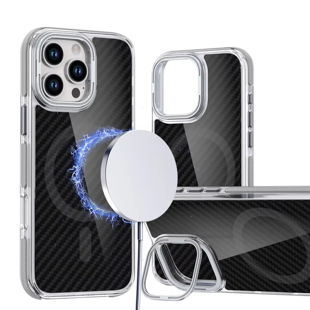 Business Carbon Fiber Magnetic Contrast Color Anti-skid Frame Case For iPhone Series 