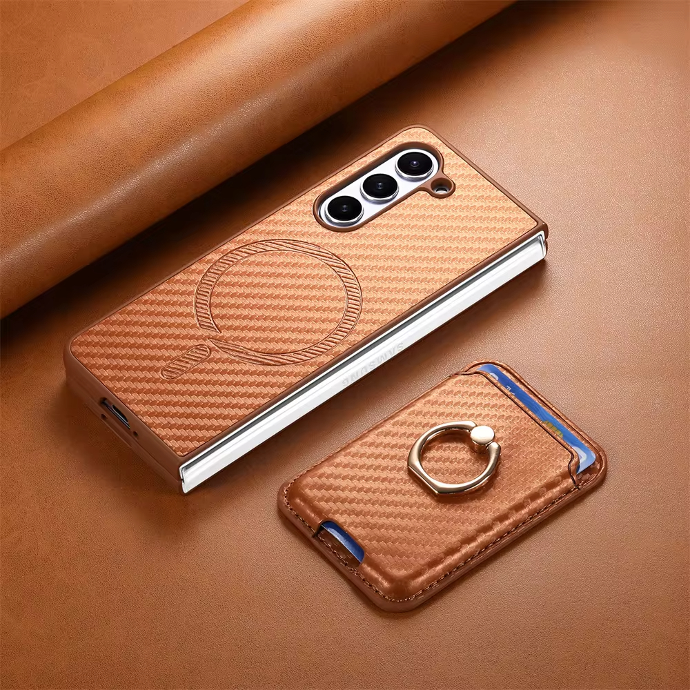 2 in 1 Detachable Carbon Fiber Card Wallet Case With Screen Protector For Samsung Galaxy Z Fold 6 5 4