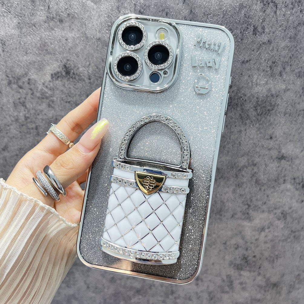 Electroplated Rhinestone Glitter Bag Holder Mirror Case for iPhone 16 15 14 13 12 11 Series