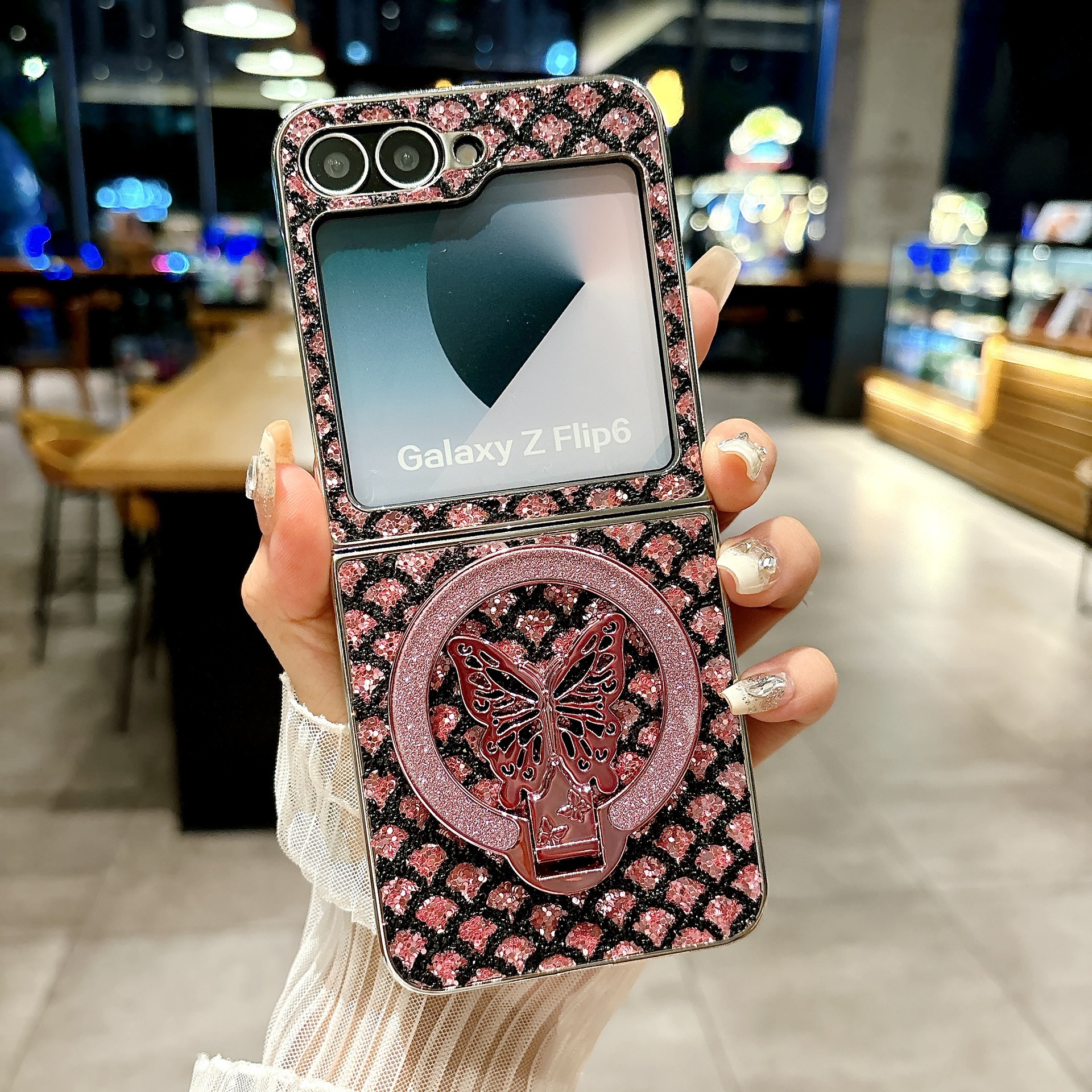 Electroplated Butterfly Magnetic Leather Case For Samsung Z Flip