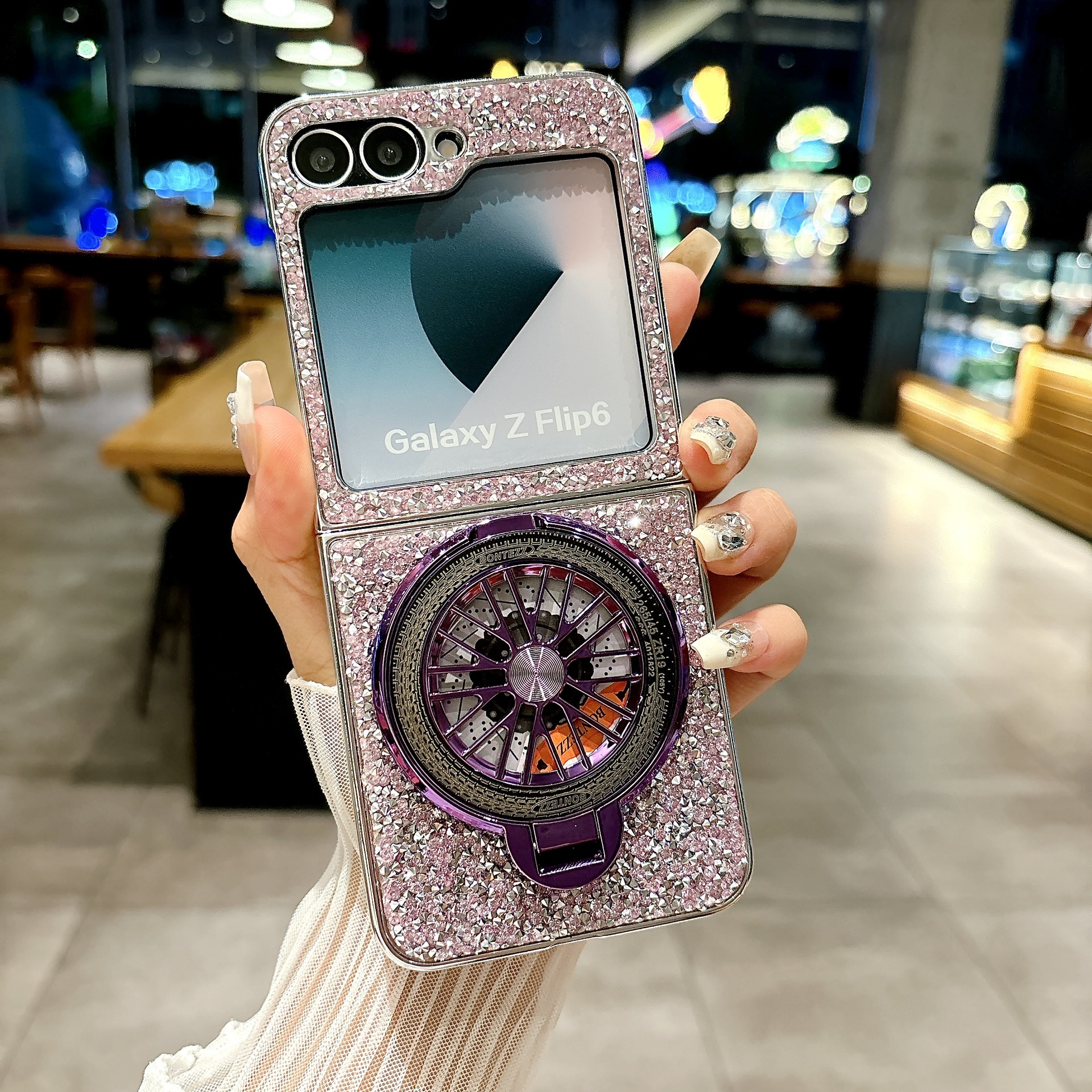 Luxury Electroplated Diamond Gyro Holder Phone Case for Samsung Galaxy  Z Flip