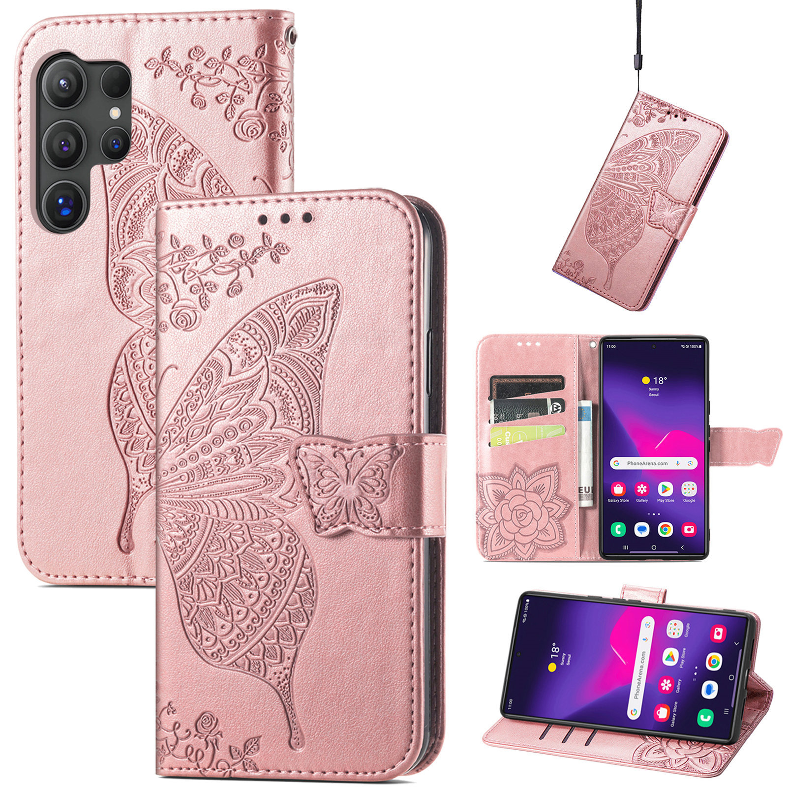 2024 Butterfly Luxury Leather Wallet Case With Card Holder For Samsung Galaxy S24 Series