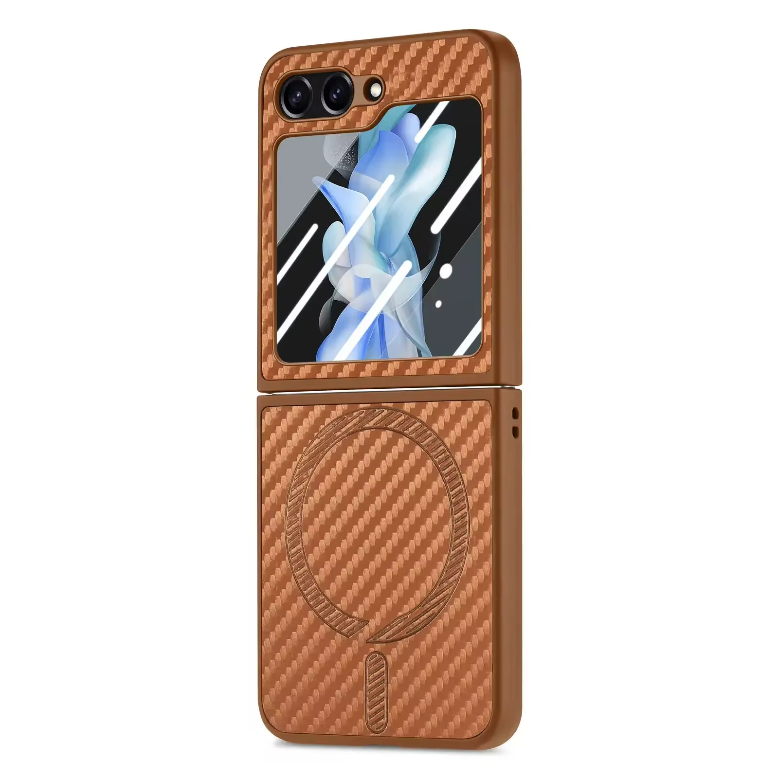 Magnetic Carbon Fiber Tempered Glass Case For Samsung Galaxy Z Flip 6 5 4 