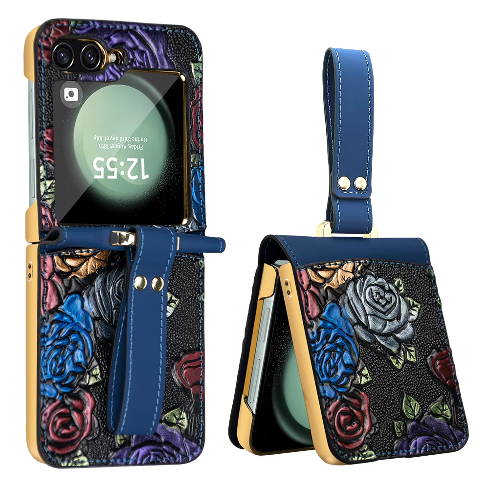 Adjustable Cross Lever Luxury Electroplated Wristband Folding Case for Samsung Galaxy Z Flip5 Flip4 Flip3 