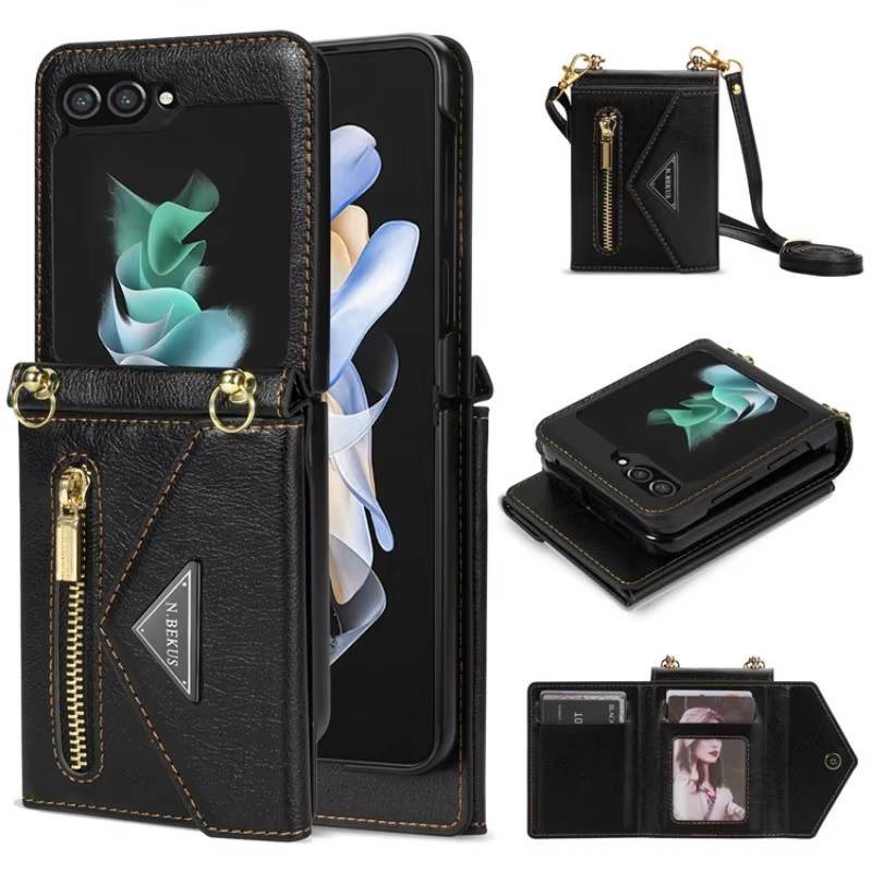 Crossbody Lanyard Leather Phone Case With Wallet Holder for Samsung Galaxy Z Flip 6 5 4 3