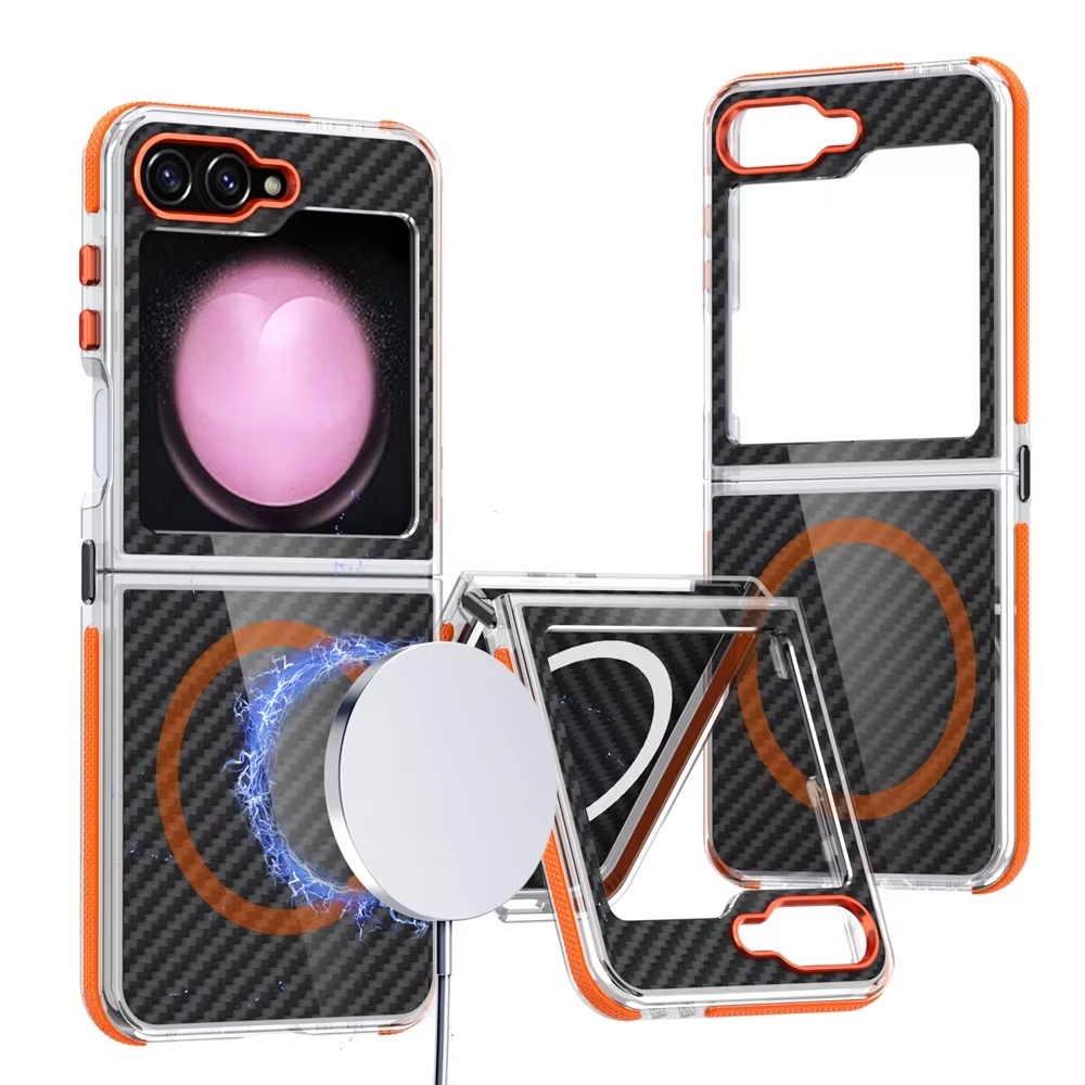 Business Carbon Fiber Magnetic Contrast Color Anti-skid Frame Case for Samsung Galaxy Z Flip 5 6 