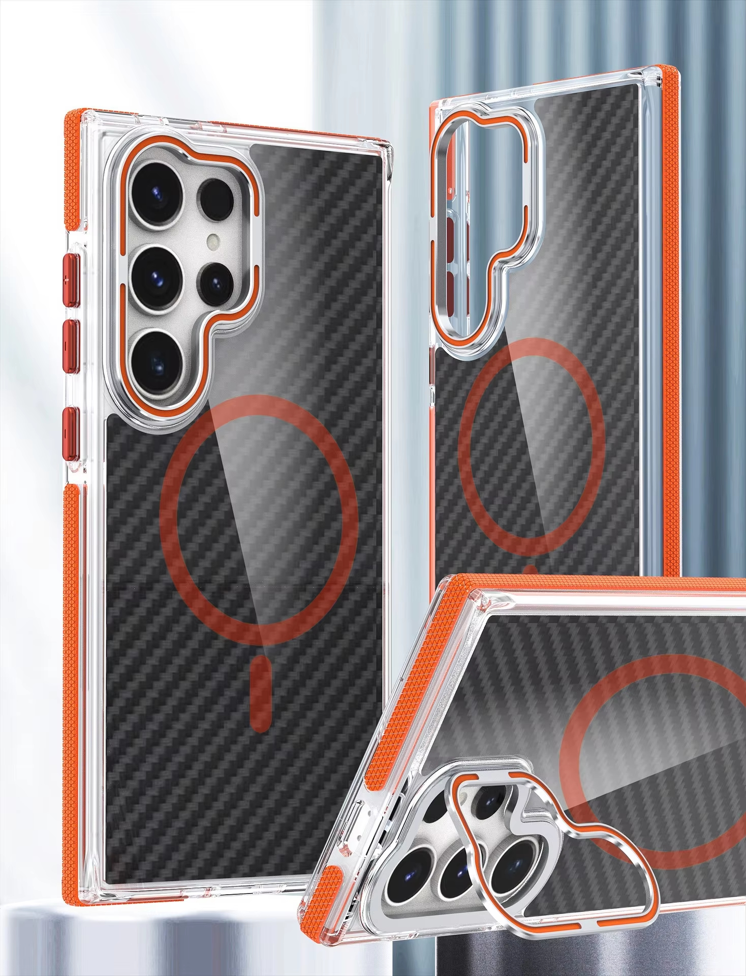 Business Carbon Fiber Magnetic Contrast Color Anti-skid Frame Case for Samsung Galaxy S24 S23  Series