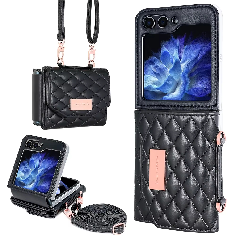 Crossbody Wallet with Card Holder Leather Phone Case for Samsung Galaxy Z Flip 6 5 4 3