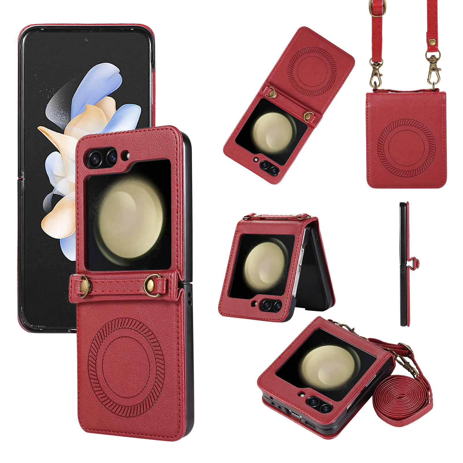Crossbody Magnetic Leather Phone Case With Wireless Charger Long Strap For Samsung Galaxy Z Flip5/4/3