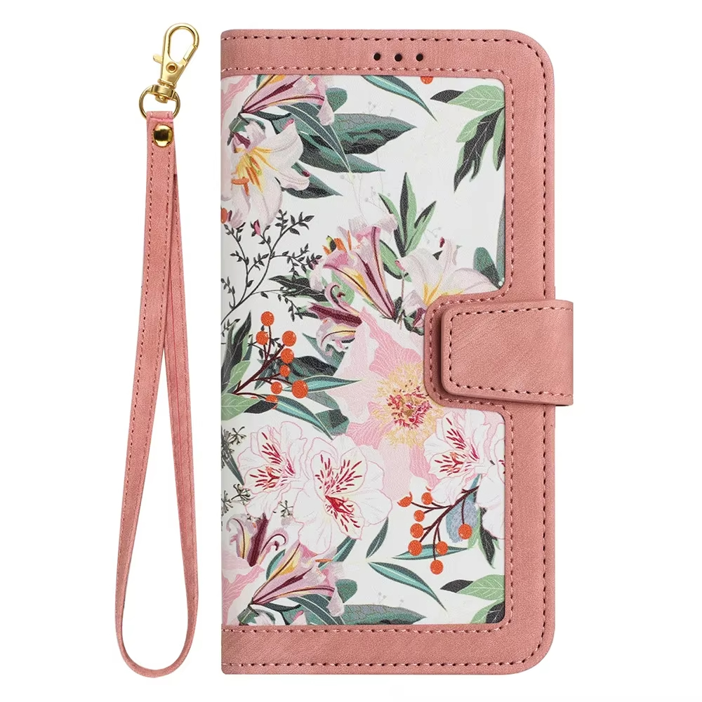 Luxury Flower Pattern Magnetic Clasp Flip Leather Case for Galaxy S24 S23 S22 S21