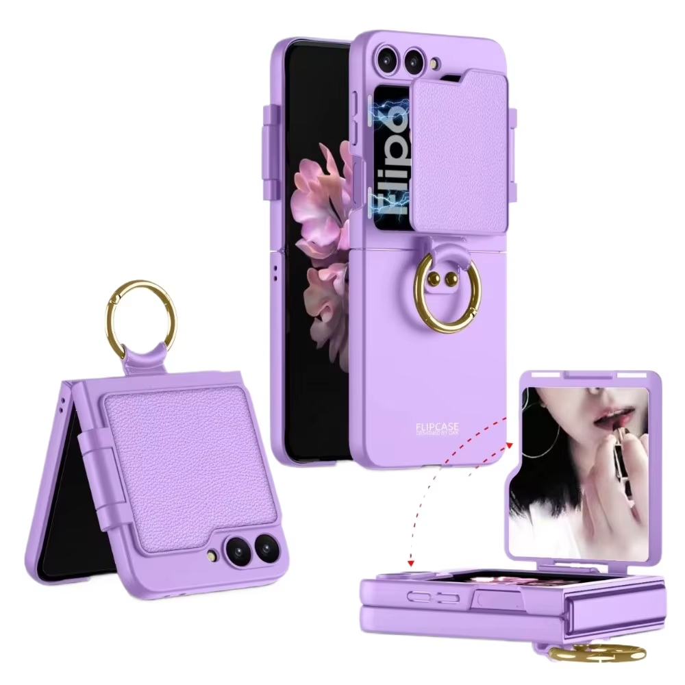 Ring Holder Phone Case With Back Screen Protective Mirror For Samsung Galaxy Z Flip 6/5
