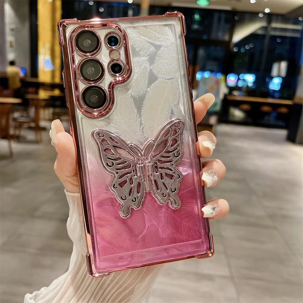 Cartoon Butterfly Gradient Bracket Case for Samsung Galaxy S24 Ultra Plus
