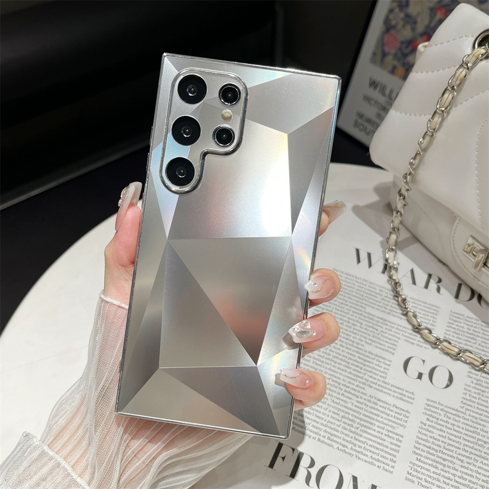 Luxury Plating 3D Diamond Pattern Matte Skin Touch Case for Samsung Galaxy S24 S23 S22