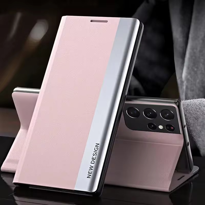 2024 The 4th Generation Side Window Magnetic Plating Bracket Flip Phone Case For Samsung Galaxy S24 Ultra