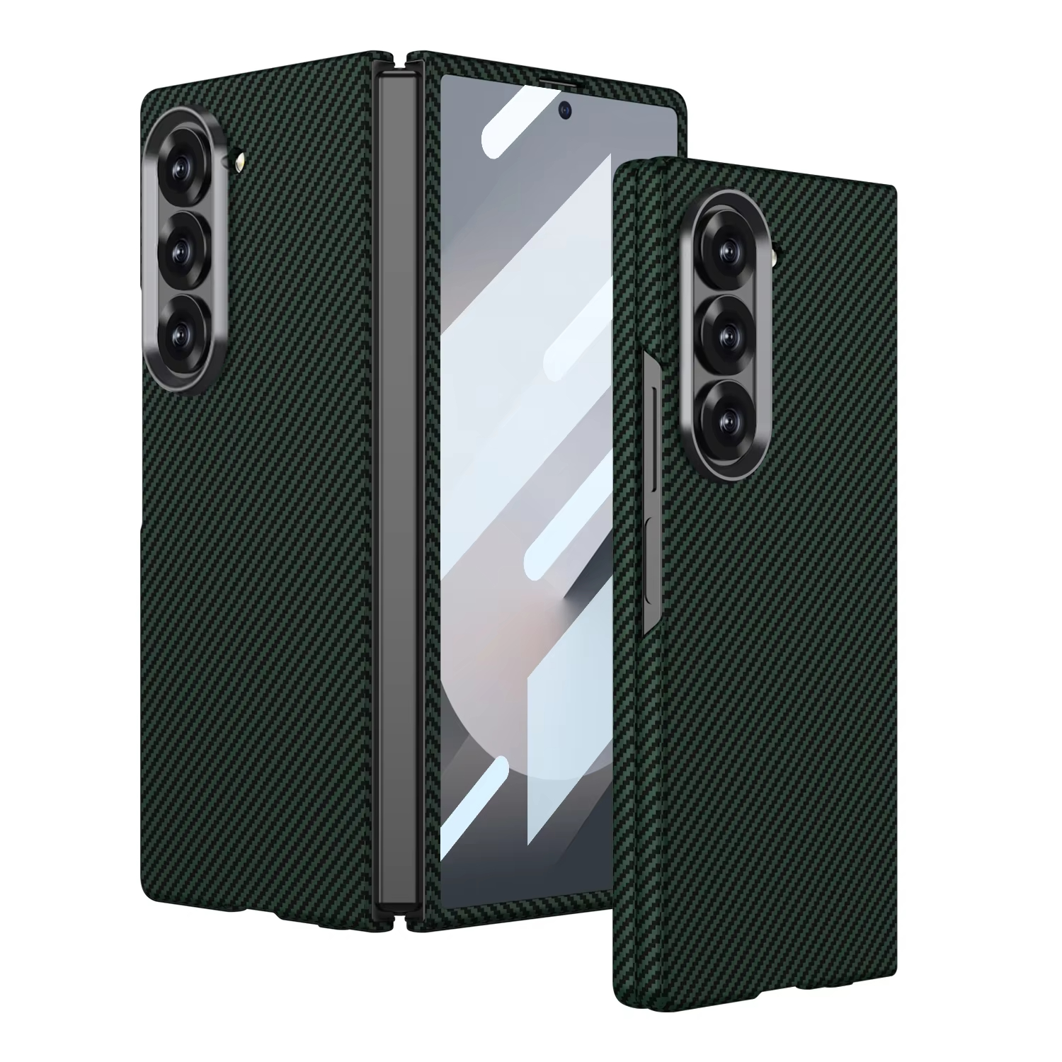 Luxury Carbon Fiber Pattern Shockproof Case For Samsung Galaxy Z Fold 6 With Screen Tempered Glass 