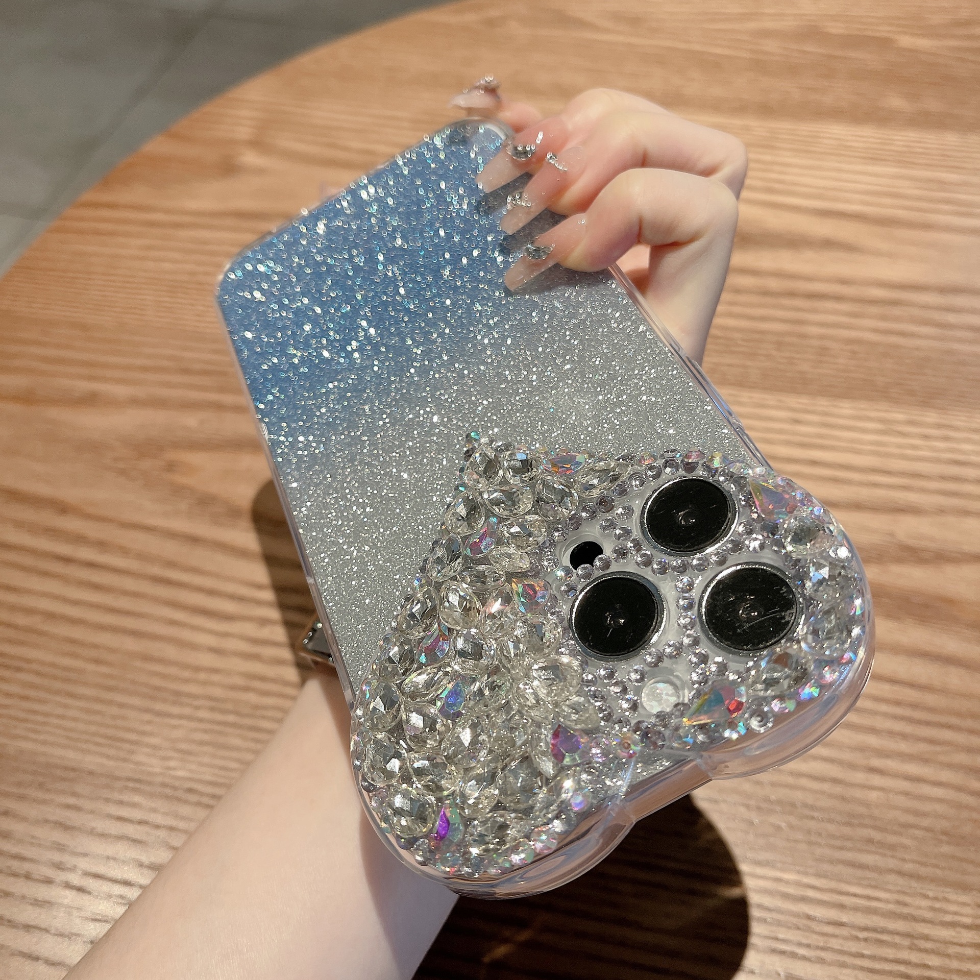 New Gradient Glitter Love Heart Rhinestone Phone Case For iPhone Series