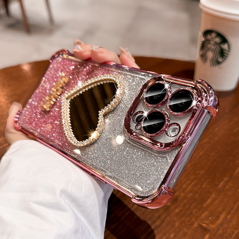 Heart-Shaped Rhinestone Mirror iPhone Case