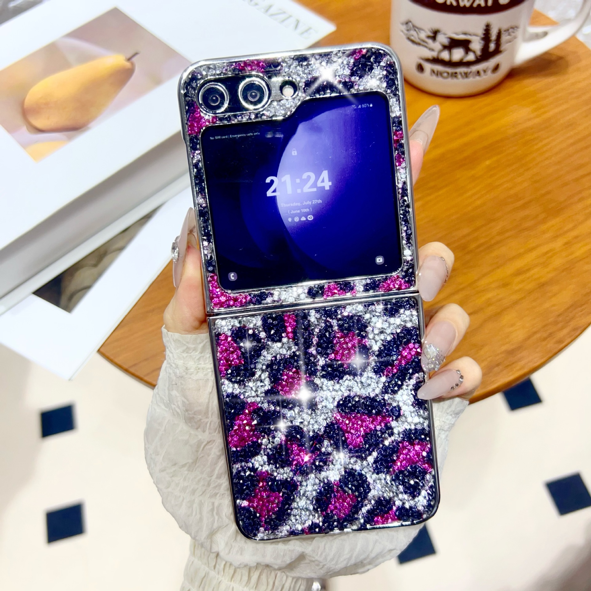 Luxury Rhinestone Electroplated Leopard Print Phone Case For Samsung Galaxy Z Flip 6/5/4/3