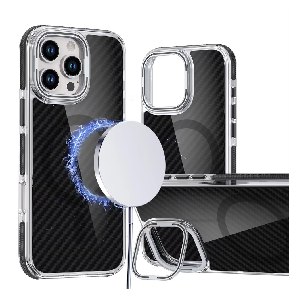 Business Carbon Fiber Magnetic Contrast Color Anti-skid Frame Case For iPhone Series 