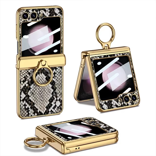 Electroplating Crocodile Skin PU Leather Ring Phone Case for Samsung Galaxy Z Flip 5 