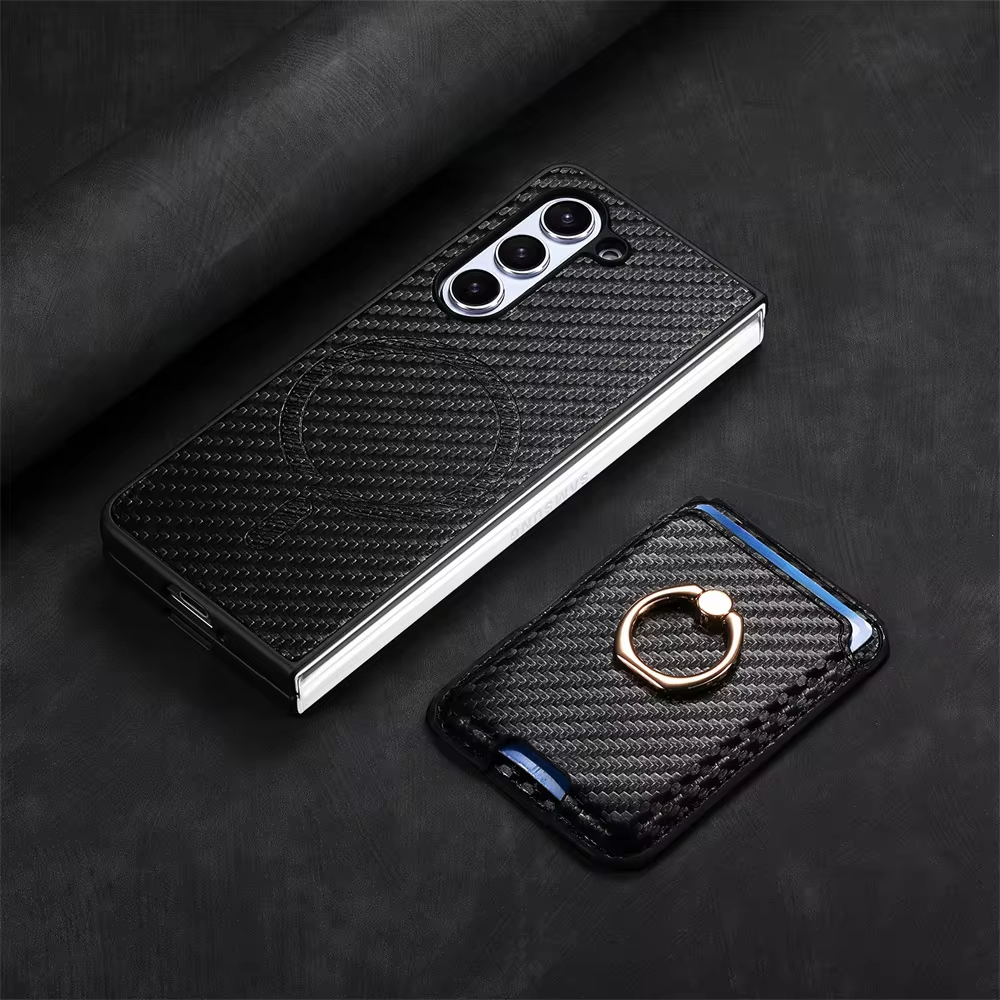 2 in 1 Detachable Carbon Fiber Card Wallet Case With Screen Protector For Samsung Galaxy Z Fold 6 5 4