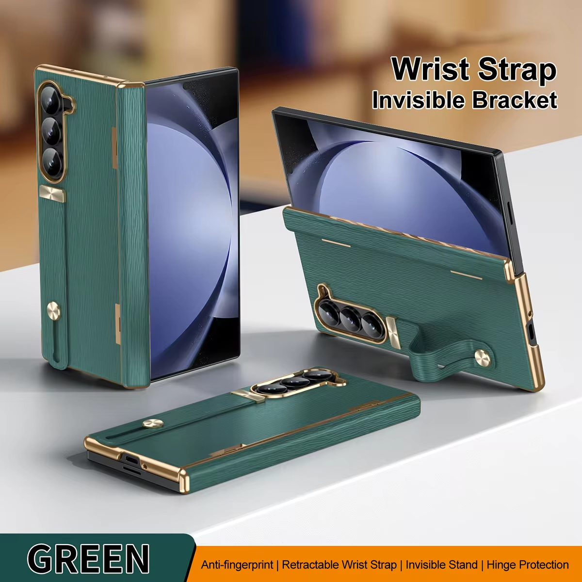 Luxury Leather Electroplated Frame Hinge Protection Back Case For Samsung Galaxy Z Fold 6/5/4/3