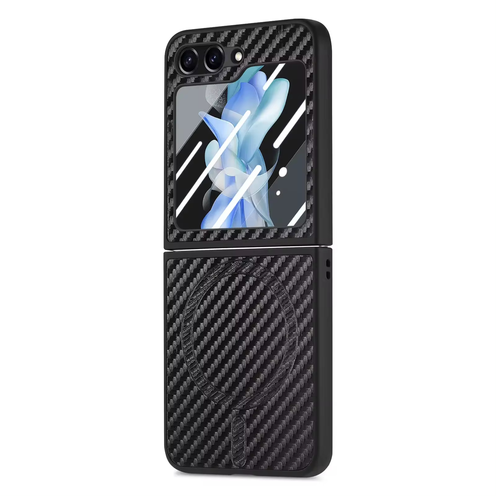 Magnetic Carbon Fiber Tempered Glass Case For Samsung Galaxy Z Flip 6 5 4 