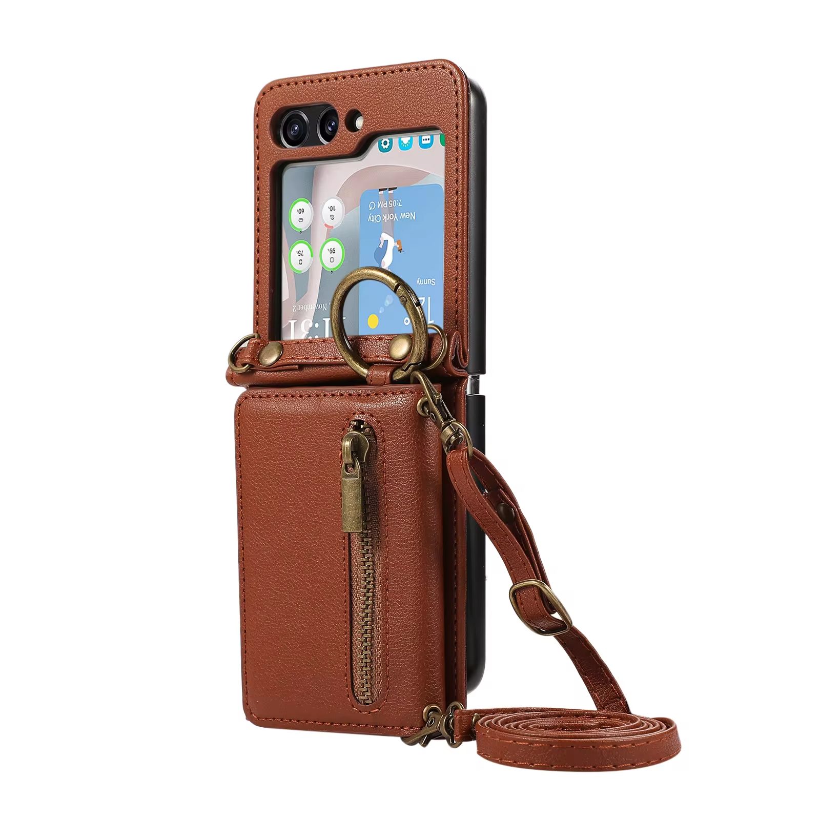 Crossbody Ring Zipper Wallet Phone Case With Card Holder For Samsung Galaxy Z Flip 6 5 4 3