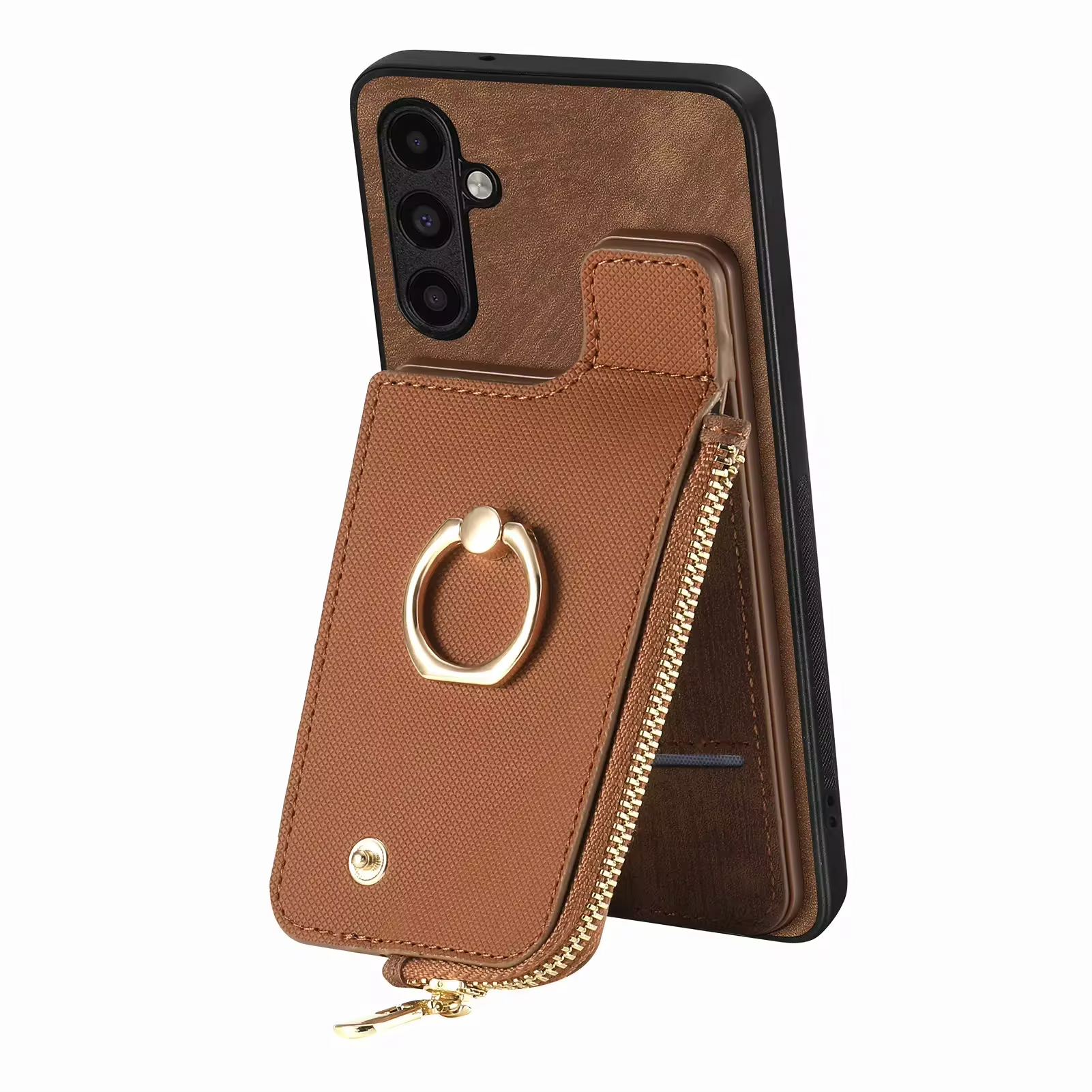 Vintage Zipper Cards Slot Wallet Ring Holder Leather Case for Samsung Galaxy A15 A25 A35 A55