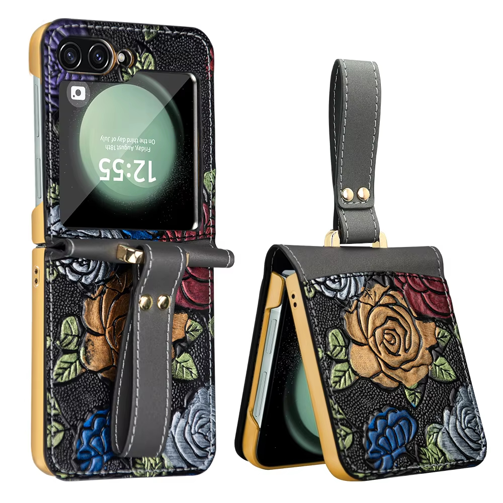 Adjustable Cross Lever Luxury Electroplated Wristband Folding Case for Samsung Galaxy Z Flip5 Flip4 Flip3 