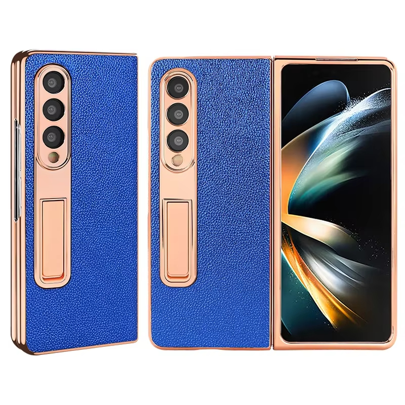 Luxury Leather Golden Plated Phone Case  With Hidden Bracket for Samsung Galaxy Z Fold 5/4/3