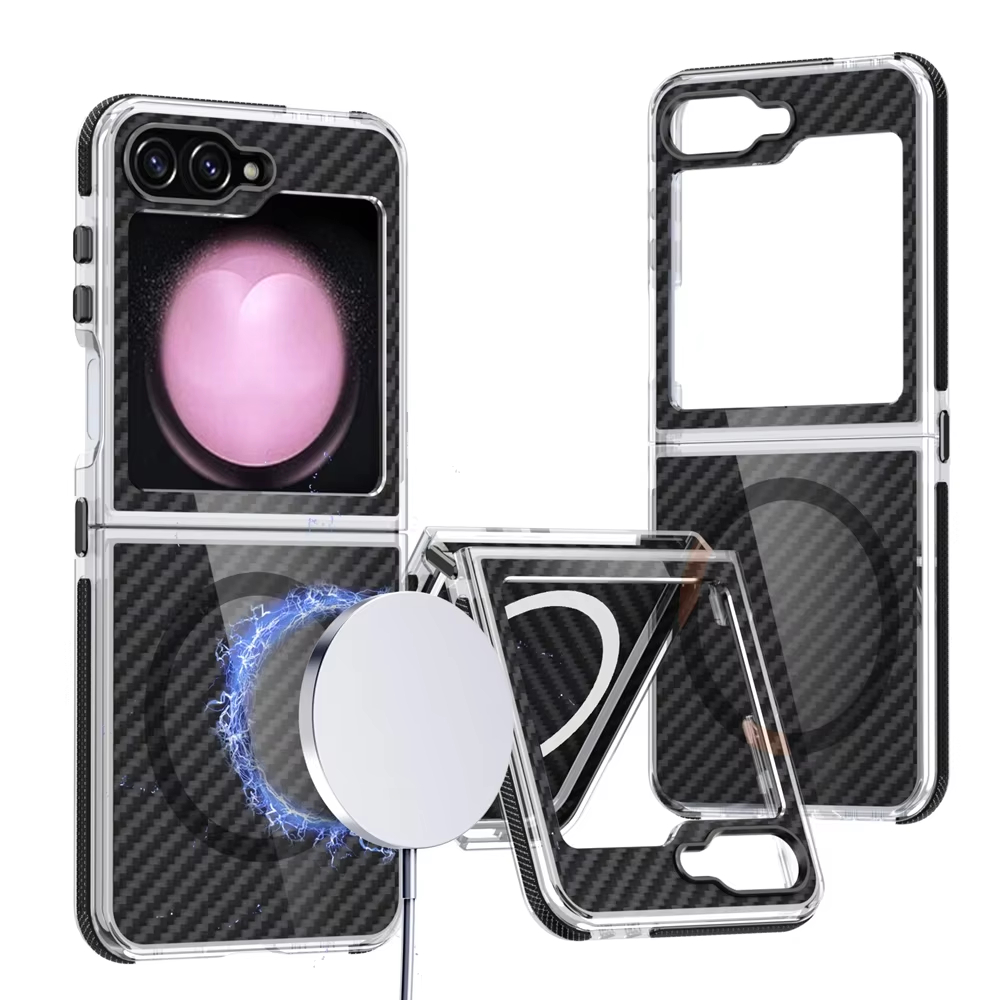 Business Carbon Fiber Magnetic Contrast Color Anti-skid Frame Case for Samsung Galaxy Z Flip 5 6 