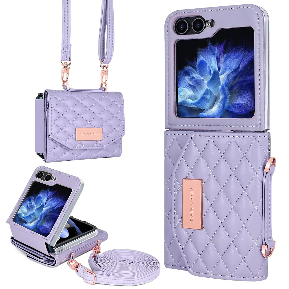 Crossbody Wallet with Card Holder Leather Phone Case for Samsung Galaxy Z Flip 6 5 4 3