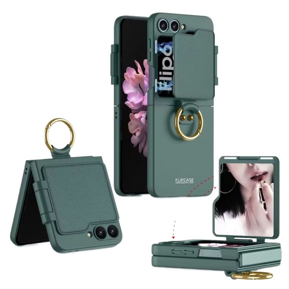 Ring Holder Phone Case With Back Screen Protective Mirror For Samsung Galaxy Z Flip 6/5
