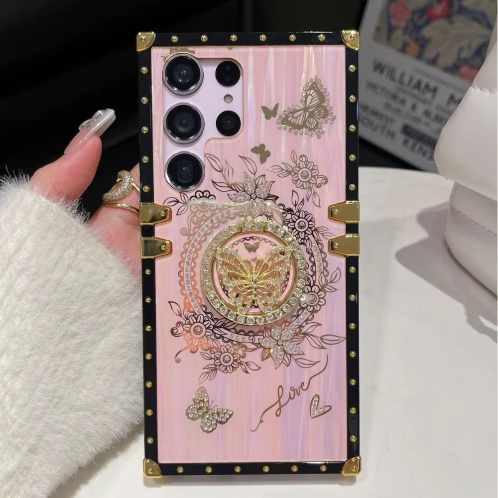 Luxury Dream Butterfly Stand Laser Shell Pattern Phone Case For Samsung Galaxy S24 Ultra S23 Plus S22 S21