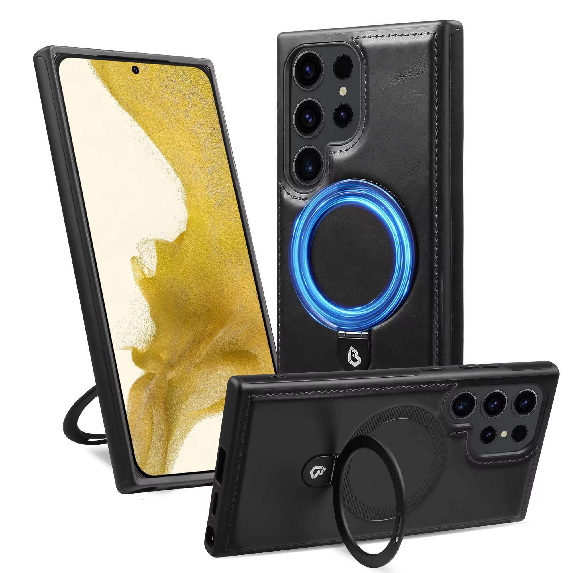 Luxury Business PU Leather Magnetic Ring Stand Phone Case For Samsung Galaxy S24 Ultra S23 Plus S22 