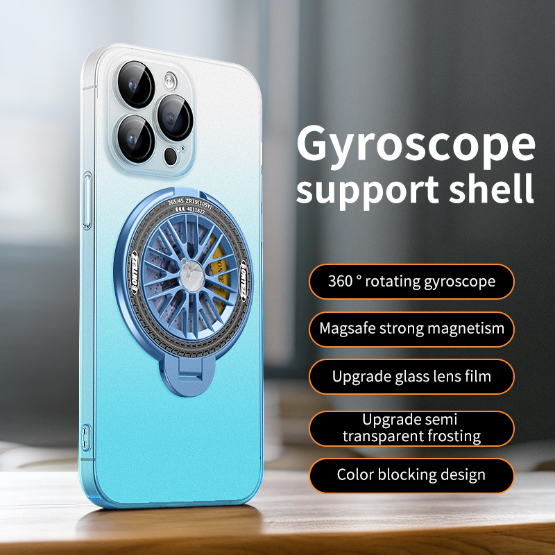 Gyroscope Magnetic Stand Gradient Color Phone Case For iPhone 16 15 14 13 12 Pro Max 