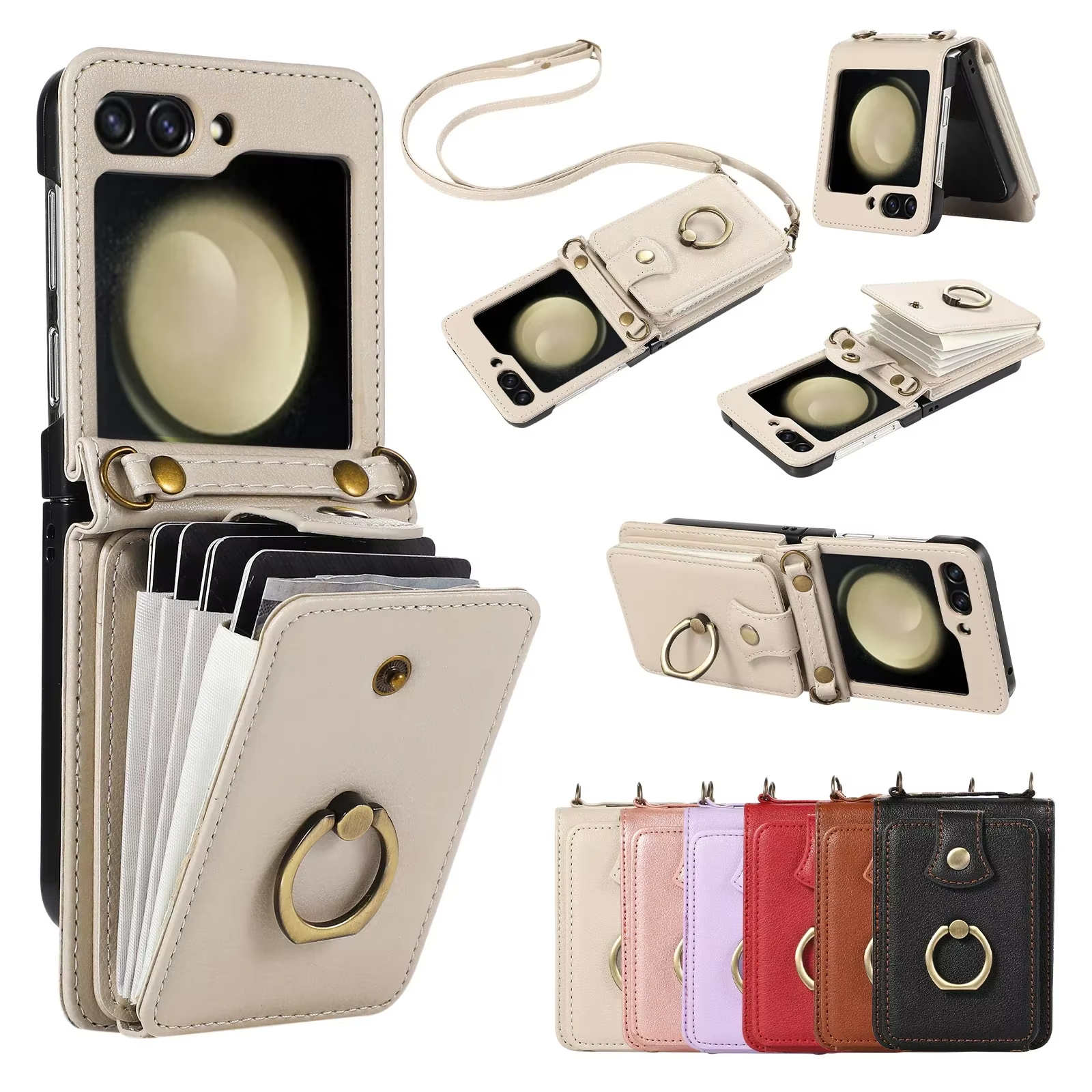 Crossbody Leather Cards Slot Wallet Bag Case For Samsung Galaxy Z Flip 6 5 4 3