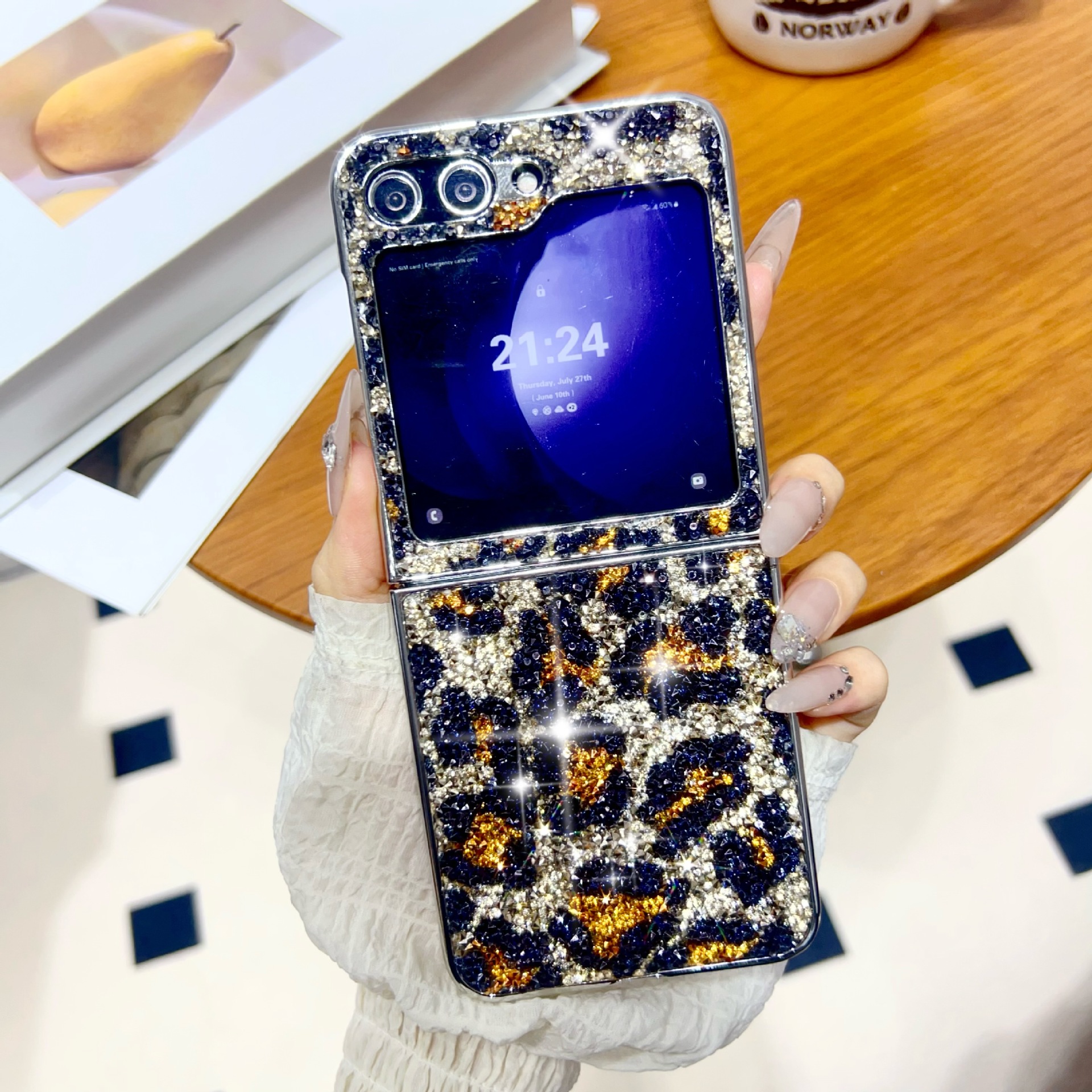 Luxury Rhinestone Electroplated Leopard Print Phone Case For Samsung Galaxy Z Flip 6/5/4/3