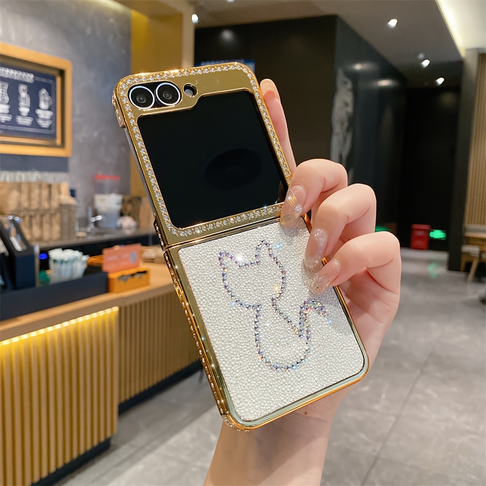 Cute Luxury Butterfly Love Heart Bowknot Bear Cat Rhinestone Plating Artificial Leather Phone Case For Samsung Z Flip 