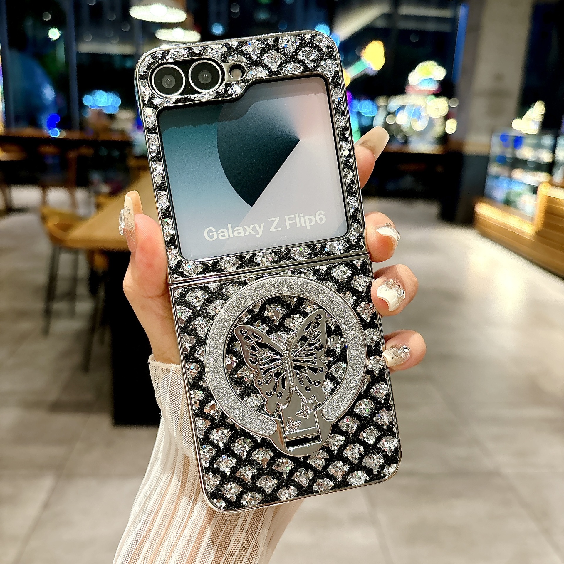 Electroplated Butterfly Magnetic Leather Case For Samsung Z Flip