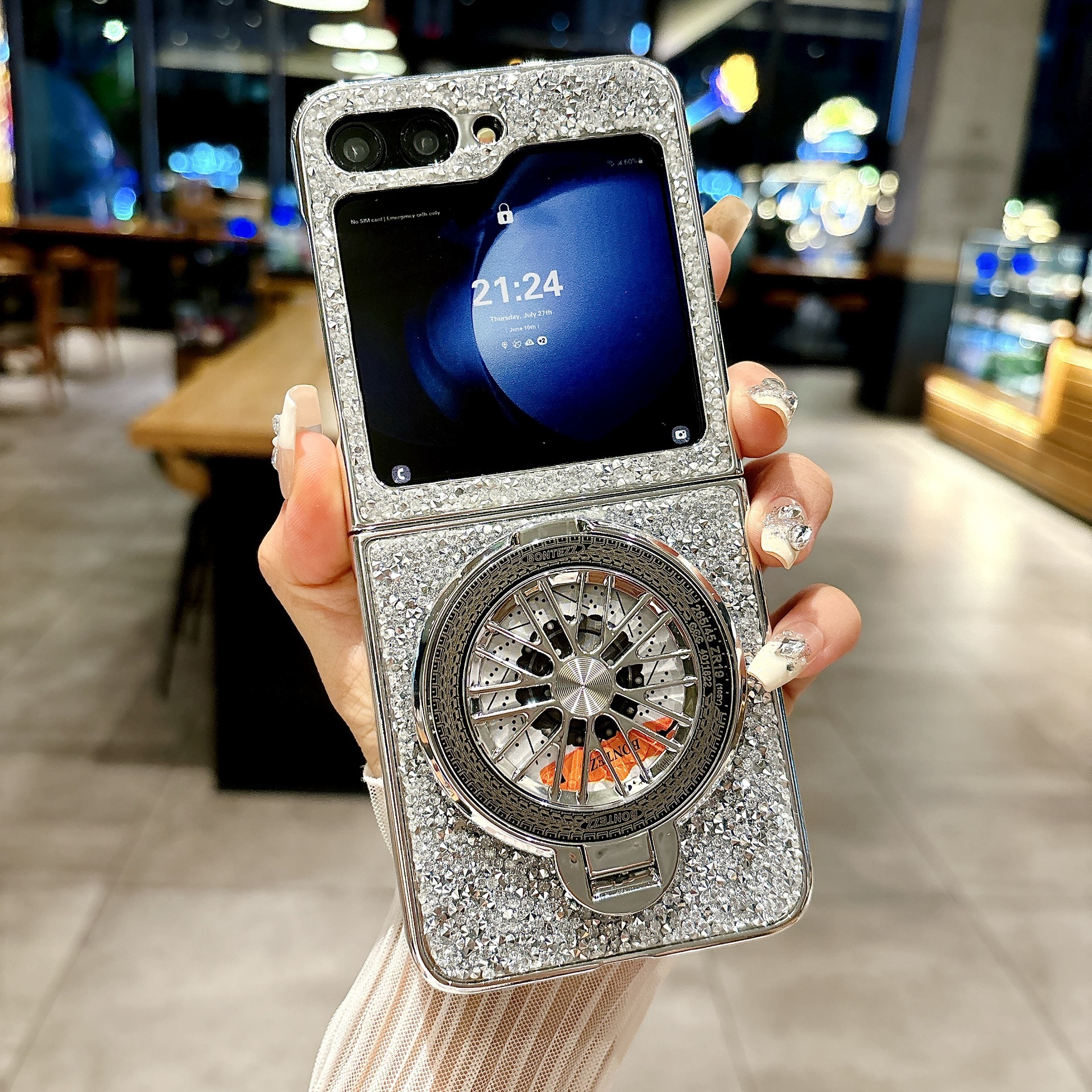 Luxury Electroplated Diamond Gyro Holder Phone Case for Samsung Galaxy  Z Flip