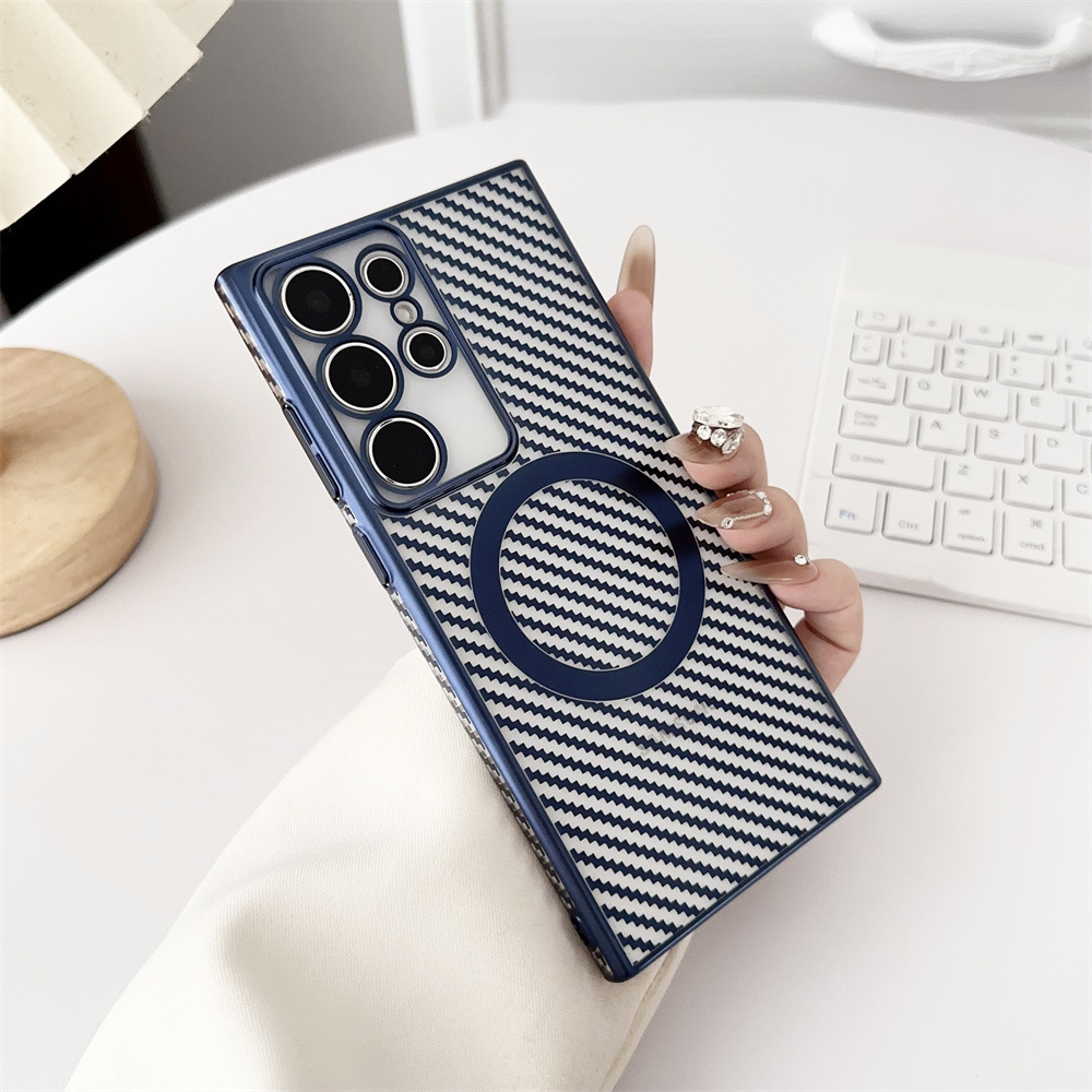 Translucent Carbon Fiber Magnetic Wireless Charging Case for Samsung Galaxy S24/S23/S22 Ultra