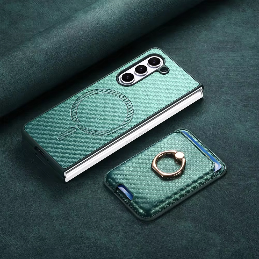 2 in 1 Detachable Carbon Fiber Card Wallet Case With Screen Protector For Samsung Galaxy Z Fold 6 5 4