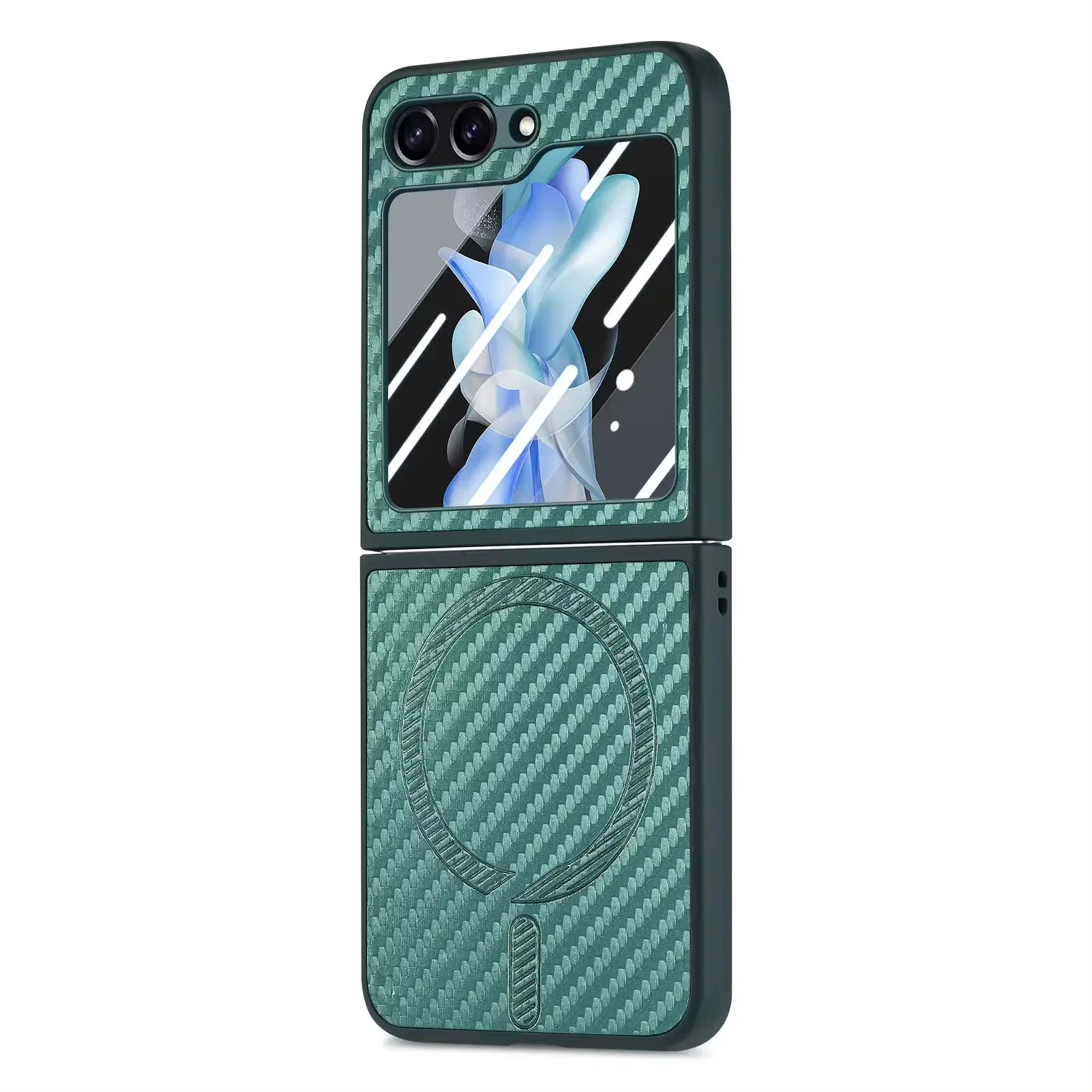 Magnetic Carbon Fiber Tempered Glass Case For Samsung Galaxy Z Flip 6 5 4 