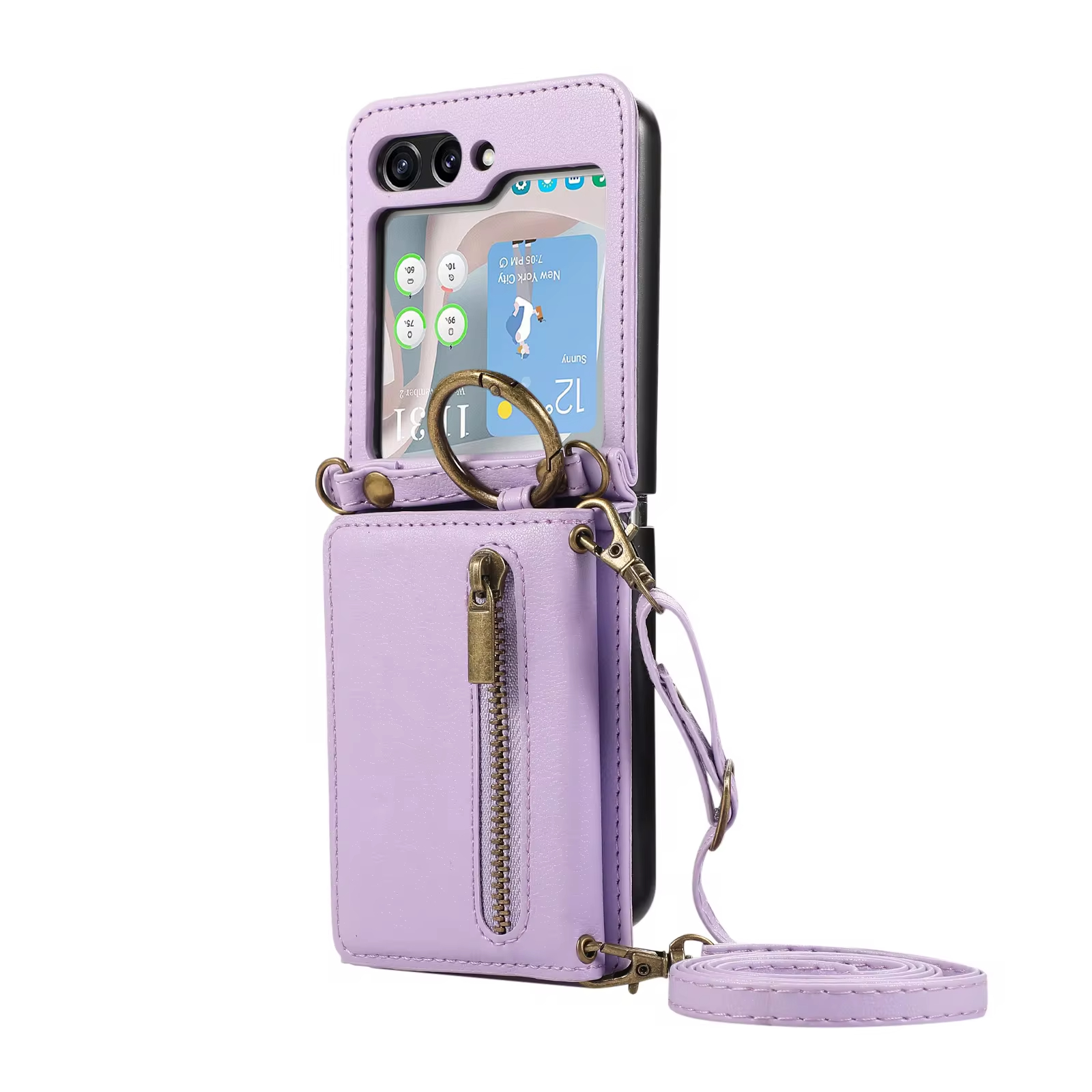 Crossbody Ring Zipper Wallet Phone Case With Card Holder For Samsung Galaxy Z Flip 6 5 4 3