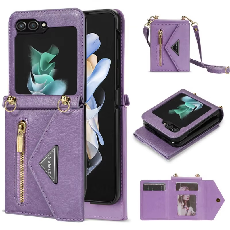 Crossbody Lanyard Leather Phone Case With Wallet Holder for Samsung Galaxy Z Flip 6 5 4 3