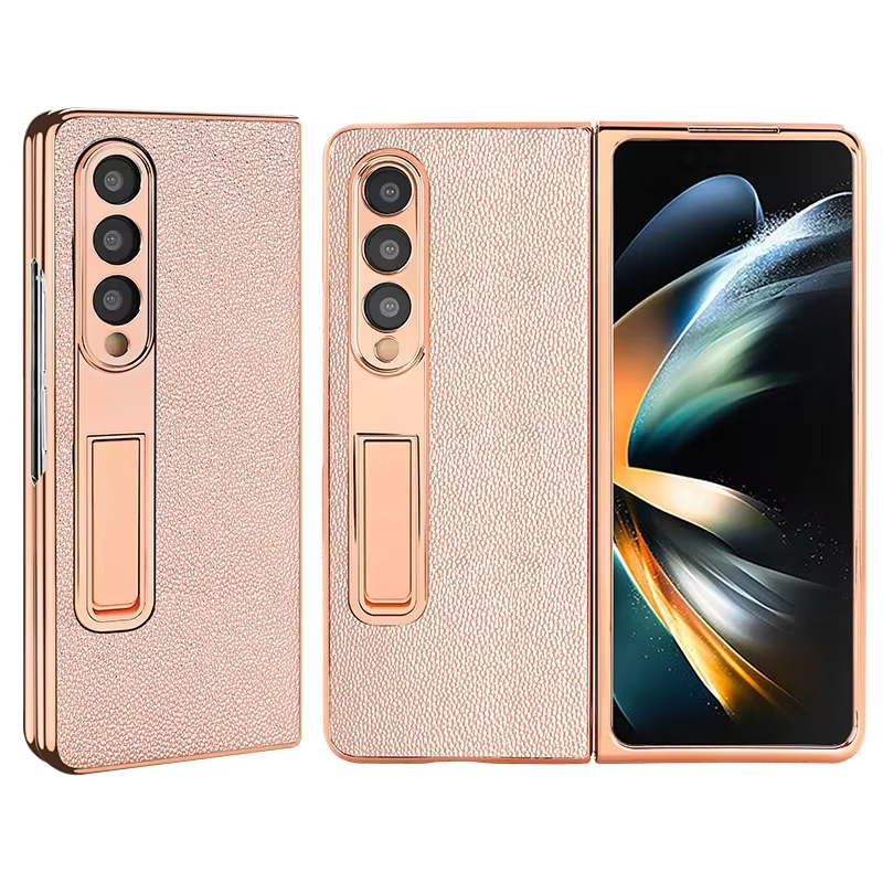 Luxury Leather Golden Plated Phone Case  With Hidden Bracket for Samsung Galaxy Z Fold 5/4/3