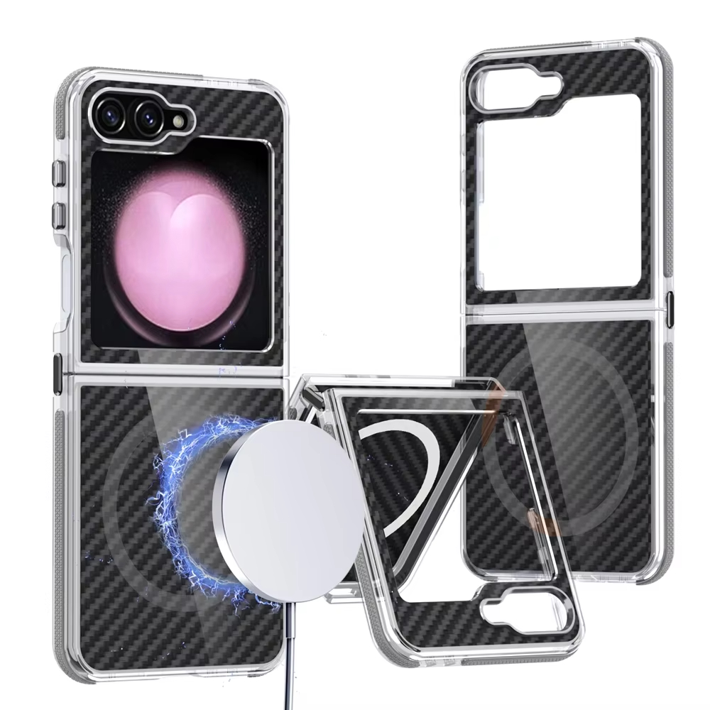 Business Carbon Fiber Magnetic Contrast Color Anti-skid Frame Case for Samsung Galaxy Z Flip 5 6 