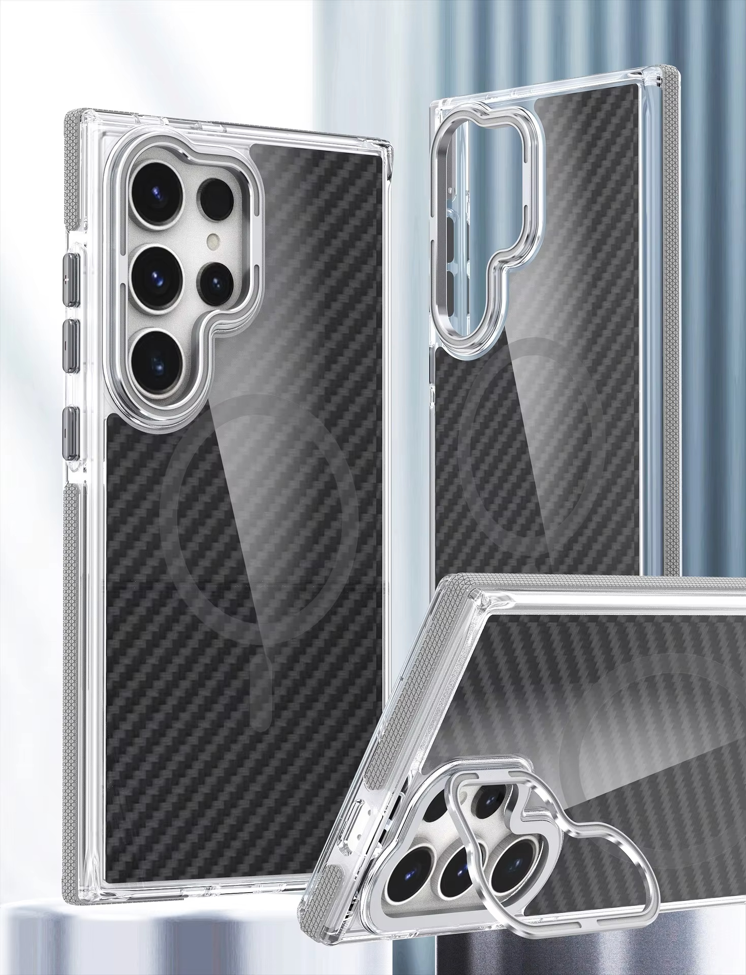 Business Carbon Fiber Magnetic Contrast Color Anti-skid Frame Case for Samsung Galaxy S24 S23  Series